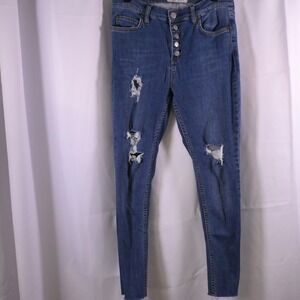 Free People Button Fly Distressed Skinny Ankle Jeans Womens Size 29